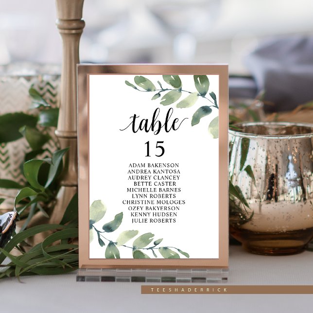 Bröllop Middag, Eucalyptus Guests sittdiagram T Bordsnummer (Elopement Wedding Dinner,  Guest Seating Chart Card, Table no, in Eucalyptus Greenery Themed)