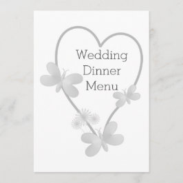 Bröllop Middag Menu Silver Heart Butterflies Meny