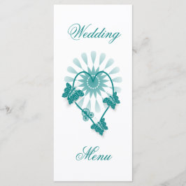 Bröllop Middag Menu Teal Butterflies Heart Meny