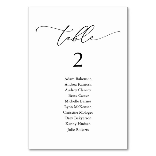 Bröllop Middag, modernt gästdiagram Bord N Bordsnummer (Framsidan)