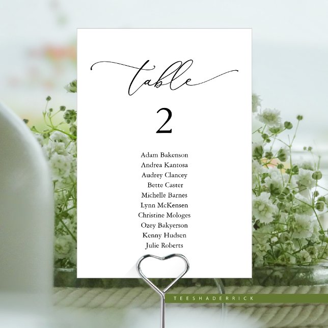 Bröllop Middag, modernt gästdiagram Bord N Bordsnummer (Modern Romantic Wedding Dinner, Guest Seating Chart Card, Table Number in Black and White Themed)