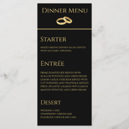 Bröllop Middag och Drink Menu-Black och Guld- Meny