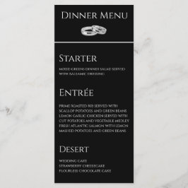 Bröllop Middag och Drink Menu-Black och White- Meny
