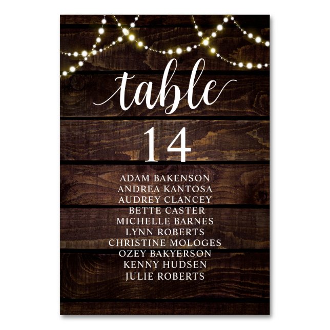 Bröllop Middag, Rustic Guests sittdiagram Bordsnummer (Framsidan)