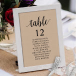 Bröllop Middag, Rustic Guests sittdiagram Bordsnummer<br><div class="desc">Bord-diagramkortet för gästgästgäster i bröllop,  Modern Rustic-skript,  Brun Kraft-bakgrund. Anpassa texten och / eller ta bort och fylla i med temat för bröllopsfesten.</div>