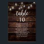 Bröllop Middag, Rustic Guests sittdiagram Bordsnummer<br><div class="desc">Bord-schemakort för gästgäst i bröllop,  Modern Rustic-skript,  String ljus med Mason Burk,  Mörk Wood-bakgrund Anpassa texten och/eller ta bort och fylla i med bröllopsfestens tema.</div>