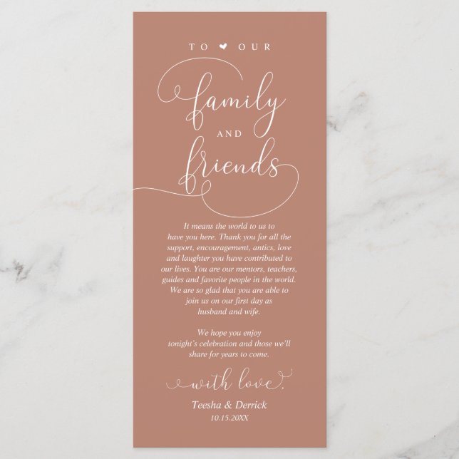 Bröllop-middag, Ställe-tack-kort Program (Framsida)