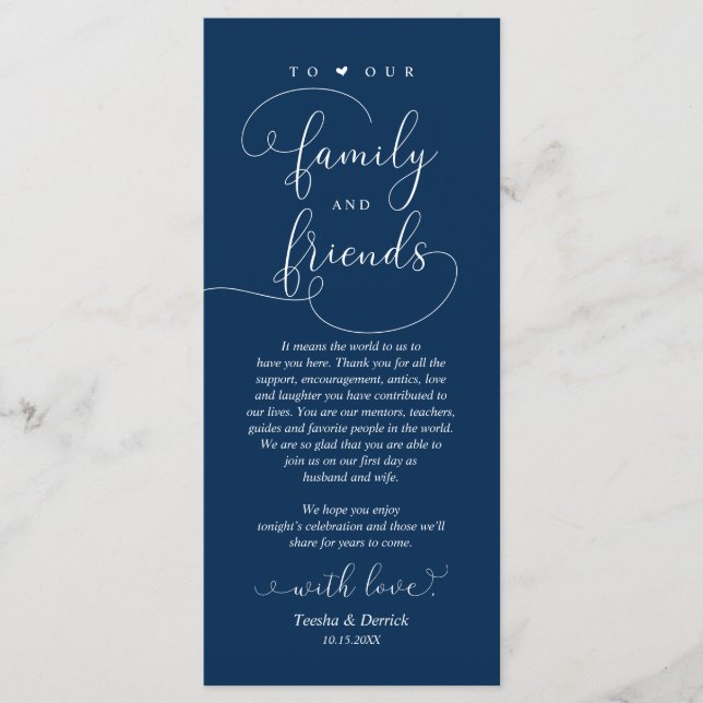 Bröllop-middag, Ställe-tack-kort Program (Framsida)