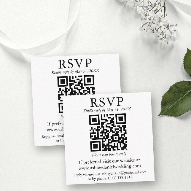 Bröllop Minimalist Enkel Fyrkantig QR RSVP Tilläggskort (Customize to change text size or text style.)