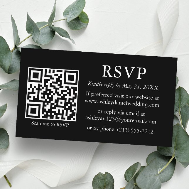 Bröllop minimalistisk enkel QR Black OSA Tilläggskort (Customize to change text style, size, background color or add more text or a photo to back of card.)