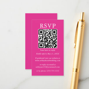 Bröllop minimalistisk enkel QR-OSA Shock rosa Tilläggskort