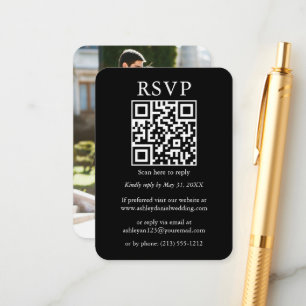 Bröllop minimalistisk enkel QR Photo Black-OSA Tilläggskort