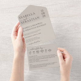 Bröllop Mjuk Beige Allt-i-ett inbjudan spara datum