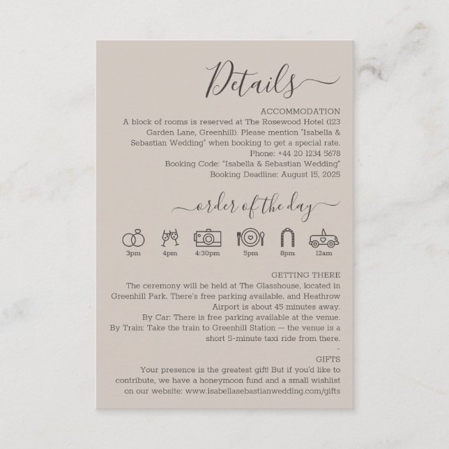 Bröllop Mjuk Beige Detaljer Tilläggskort (Framsida)