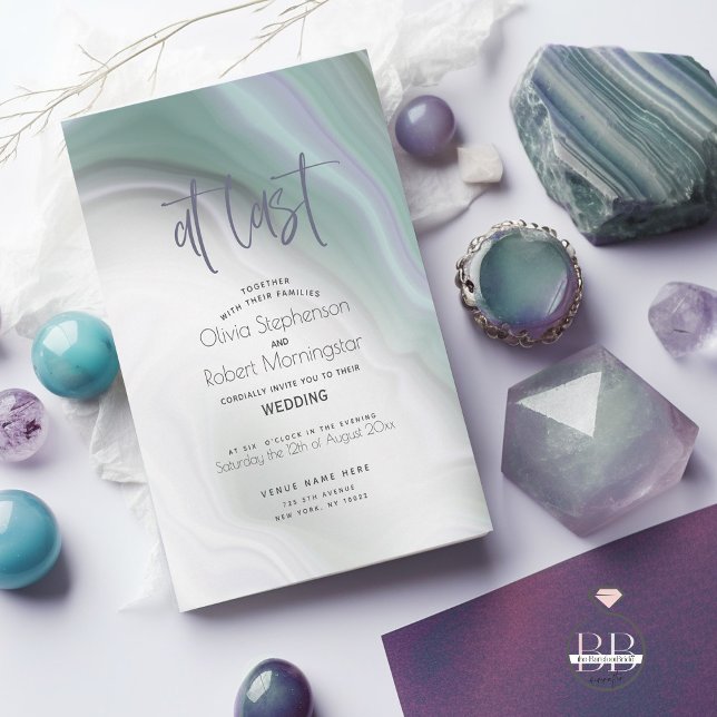 BRÖLLOP | Mjuk Misty Jade and Violet Marble Invit Inbjudningar (Skapare uppladdad)
