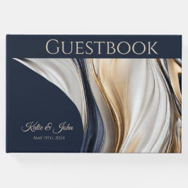 Bröllop Modern Abstrakt-Blue White och Guld- Gästböcker