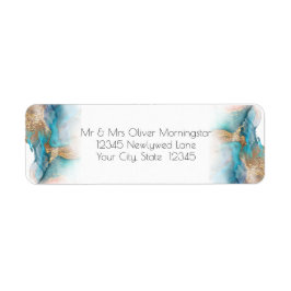 Bröllop | Modern Aqua och Guld Abstrakt Returadress Etikett