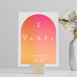 Bröllop Modern Boho Arch Sunset Ombre Bordsnummer<br><div class="desc">Det här är en modern, solnedgångsmombre boho arch Bröllop Bordsnummer Card-design. Den är i summerisk orange och röd solnedgång ombre /gradient färg och elegant vit typografi /script. Kortet är dubbla-sidigt, med samma text på både fram och bak, för att göra det lättare för gästerna att hitta bord. Texten har nummer...</div>