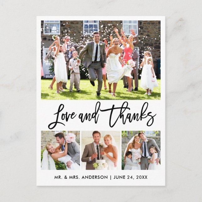 Bröllop Modern Borstskrift Kärlek Tack 4 Foto Vykort (Framsida)