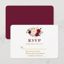 Bröllop Modern Elegant Burgundy Blommigt Guld OSA Kort