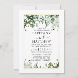 Bröllop Modern Elegant Ivy Sage Greenery Guld Inbjudningar