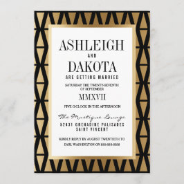 Bröllop | Modern Guld och svart geometri Inbjudningar