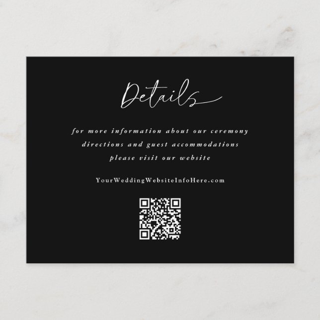 Bröllop Modern Handskrift Svarta Detaljer QR-kod Tilläggskort (Framsida)