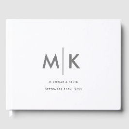 Bröllop Modern Luxurie Monogram Grått White Gästböcker