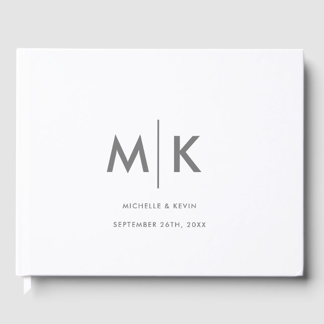 Bröllop Modern Luxurie Monogram Grått White Gästböcker (Framsida)