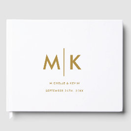 Bröllop Modern Luxurij Monogram White Guld Gästböcker