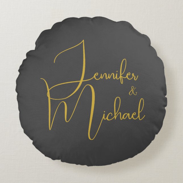 Bröllop Modern minimalistisk enklav Namn Rund Kudde (Framsidan)