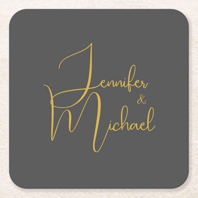 Bröllop Modern minimalistisk enklav Namn Underlägg Papper Kvadrat (Framsidan)