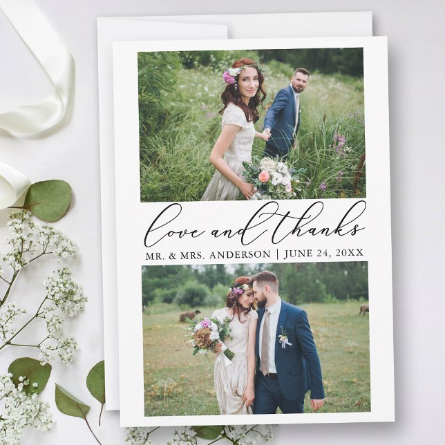 Bröllop Modern minimalistisk kalligrafi 2 foto Kär Tack Kort (Customize to add text or more photos to back of card.)