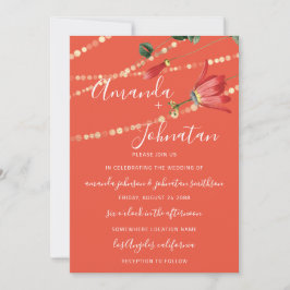Bröllop Modern Monogram Coral White Ljus Guld Inbjudningar