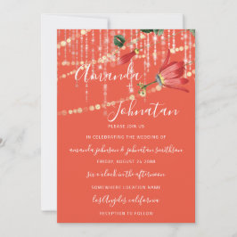 Bröllop Modern Monogram Vivid Coral Ljus Guld Inbjudningar