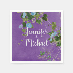 Bröllop Modern Plain Calligraphy Namn Blommigt Pappersservett
