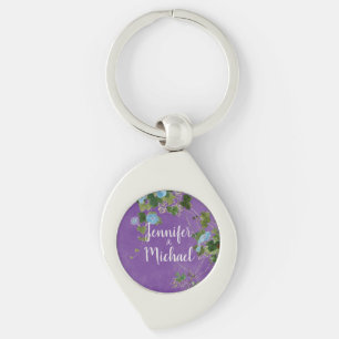 Bröllop Modern Plain Calligraphy Namn Blommigt Swirl Silverfärgad Nyckelring