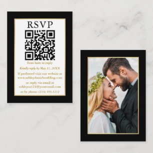 Bröllop Modern QR Photo Guld Ram Black QR Tilläggskort