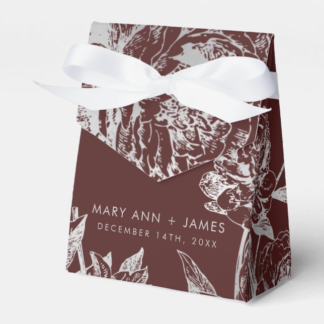 Bröllop Modern Simple Blommigt Silver Burgundy Presentaskar (Framsidan Sidan)