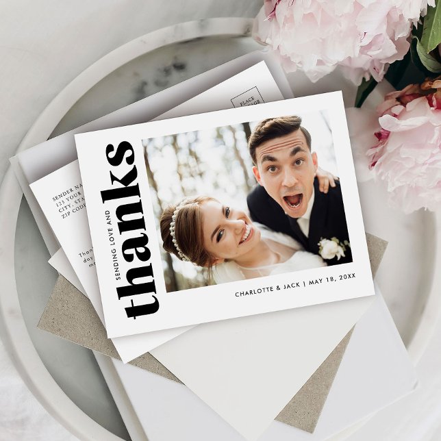 Bröllop Modern Simple Photo Tack-vykort Vykort (Skapare uppladdad)