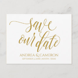 Bröllop Modern typografi Spara-datum | Guld Meddelande Vykort
