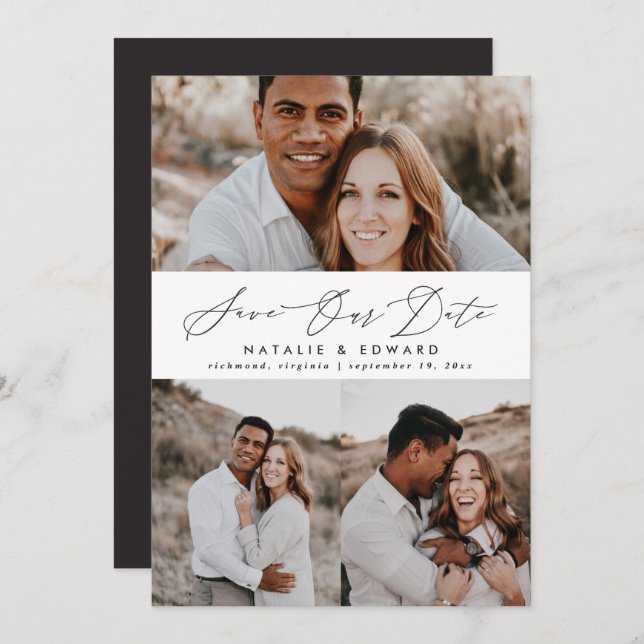 Bröllop moderna flerfototypografi spara datumet (Fram/baksida)