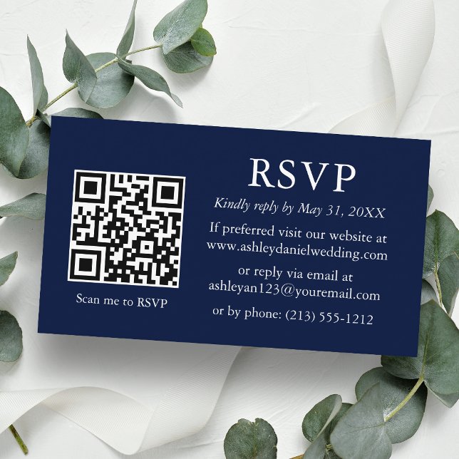Bröllop moderna, minimalistiska QR Blue-OSA Tilläggskort (Customize to change text style, size, background color or add more text or a photo to back of card.)