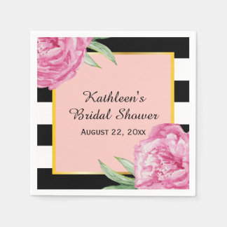 Bröllop Möhippa Blommigt Glam Black Rand Pappersservett