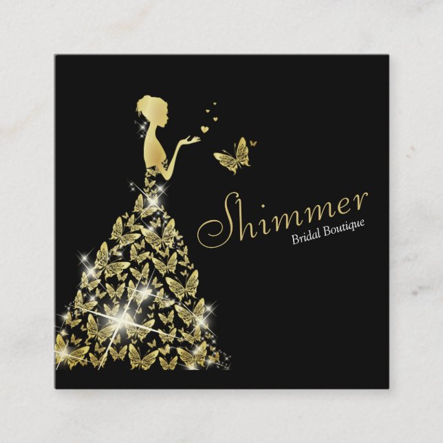 Bröllop Möhippa Butterfly Dress Boutique Fyrkantigt Visitkort (Framsida)