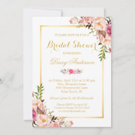 Bröllop Möhippa Chic Blommigt Golden Ram Inbjudningar