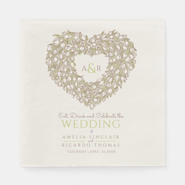 Bröllop mongram kräm tulip-utandning bläck tecknin pappersservett (Framsidan)