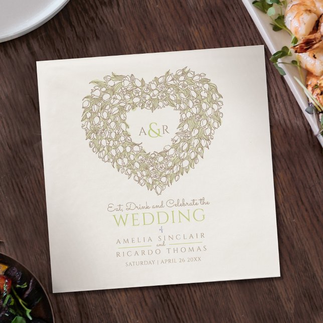 Bröllop mongram kräm tulip-utandning bläck tecknin pappersservett (Skapare uppladdad)