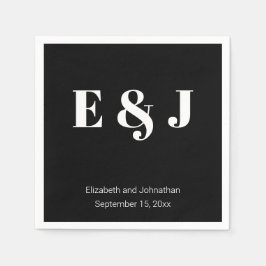 Bröllop Monogram Black and White Bride Groom Namn Pappersservett