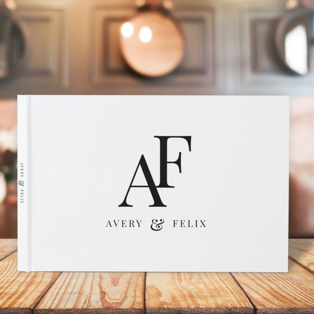 Bröllop Monogram Black and White-Elegant Enkel Gästböcker (Skapare uppladdad)